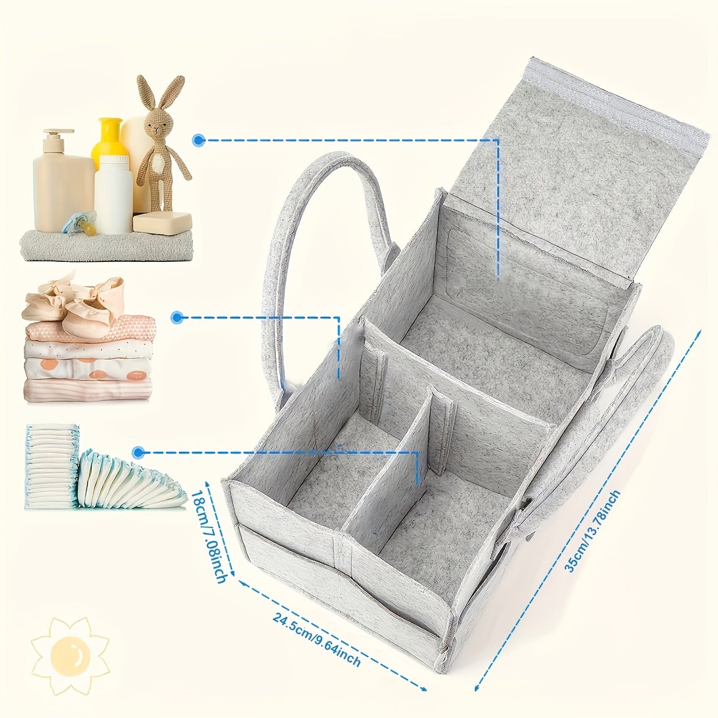 Diaper Organizer Set with Lid - Includes 1pc Felt Diaper Bag Organizer, Diaper Caddy Nursery Basket, Tote Bag, Mommy Handy Organizer, and Stroller Diaper Organizer. Portable for Car Travel in Gray - Great as a Halloween, Thanksgiving, or Christmas Gift!