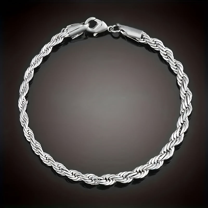 925 Silver Plated Twist Chain Set includes both men's and women's necklace and bracelet.