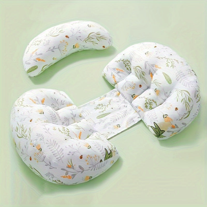 U-Shaped Maternity Pillow with Floral Print, Providing Belly Support for Side Sleeping and Waist Protection