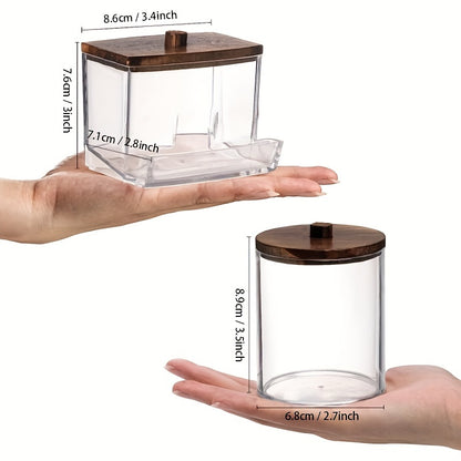 1/3 piece Swabs Dispenser with Apothecary Jar Organizer and wood lids for easy storage.