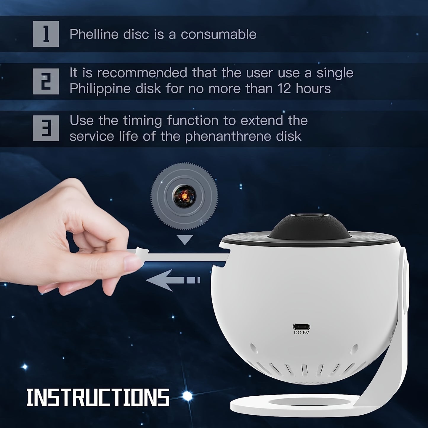 Galaxy projector light with 360° rotation, 12 HD film pieces for a starry bedroom atmosphere, ideal Valentine's Day gift.