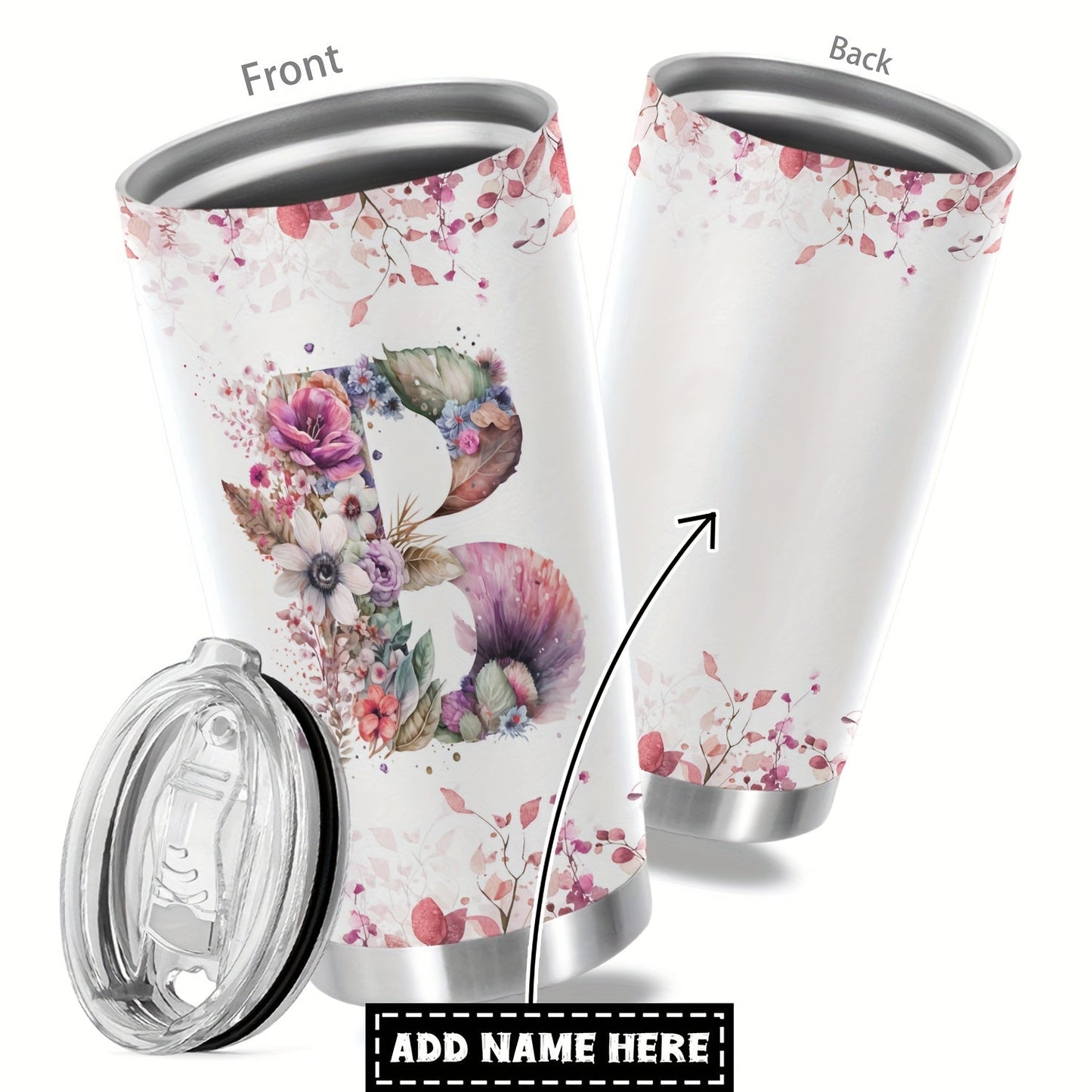 Customize your daily essentials with our Hsdiokl 20oz Insulated Stainless Steel Tumbler featuring a personalized name and flower design. This oval metal mug comes with 2 BPA-free lids, perfect for hand washing and multipurpose use. Designed for adults