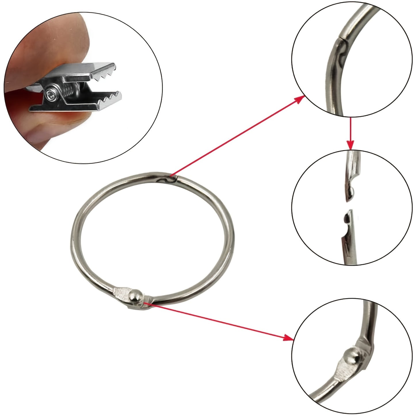 Gold and silver curtain rings with clips, inner diameter 1.38 inches, fixed accessories for curtains.