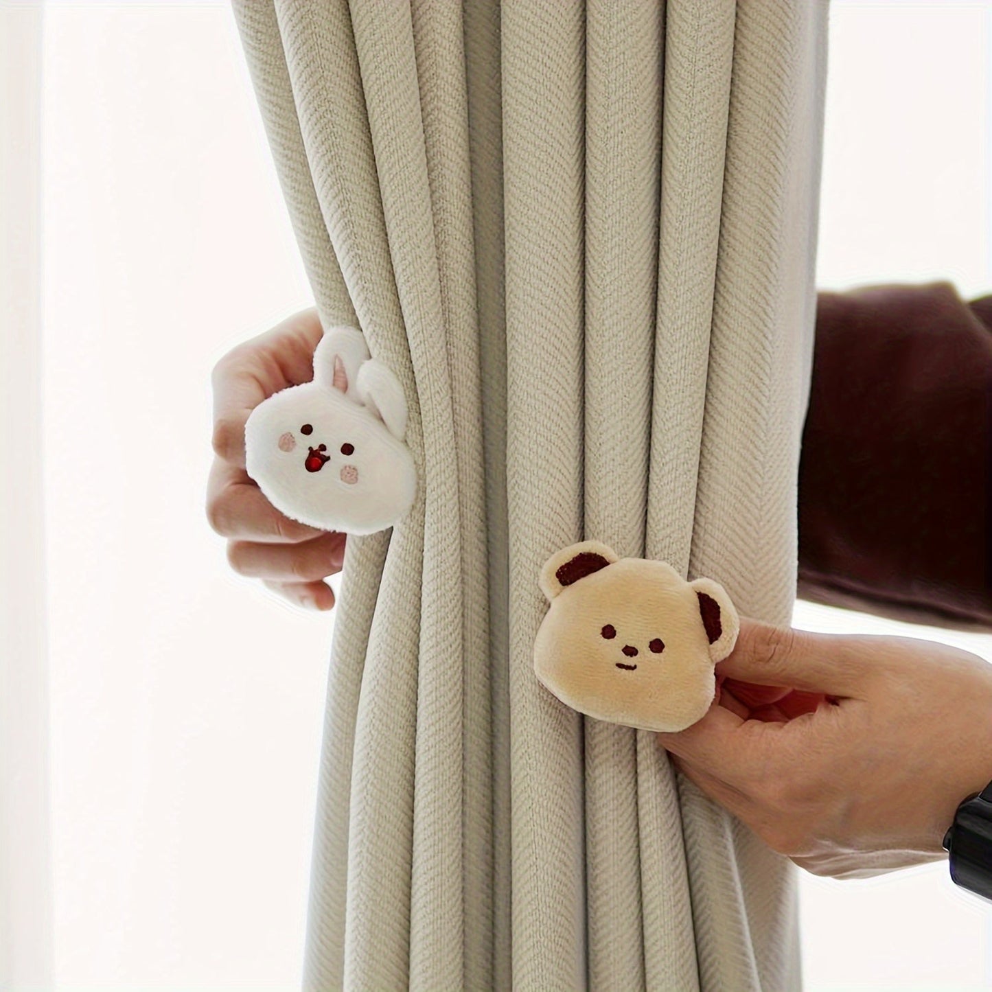 Adorable Korean Cartoon Curtain Tie featuring Little Bear and Rabbit, perfect for Children's Room Decoration. Decorate with this Creative Ribbon Buckle to add a touch of Cutness to your curtains!