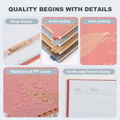 1 spiral notebook with 160 pages, A5/A6 size, floral design with hot stamping. Includes bandage diary, study planner, perfect for teachers and office supplies. Ideal for back-to-school.