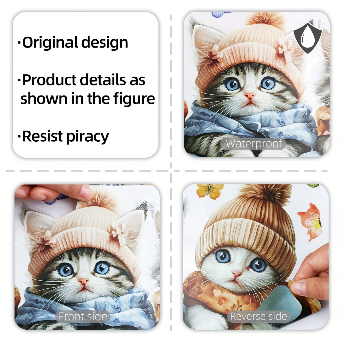 Cute Winter Cat & Butterfly Electrostatic Window Clings - Reusable, Double-Sided Glass Stickers for Home Decor