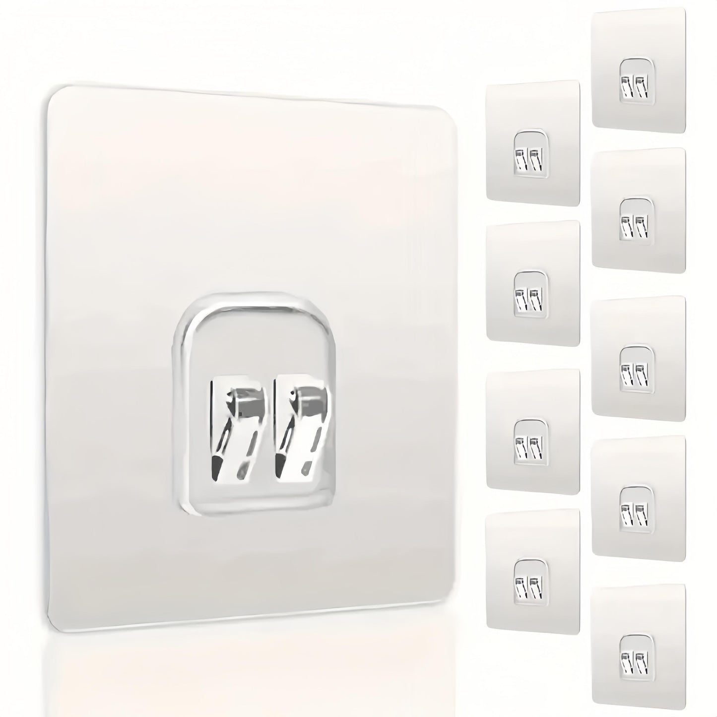 Versatile self-adhesive transparent wall hook for various uses.