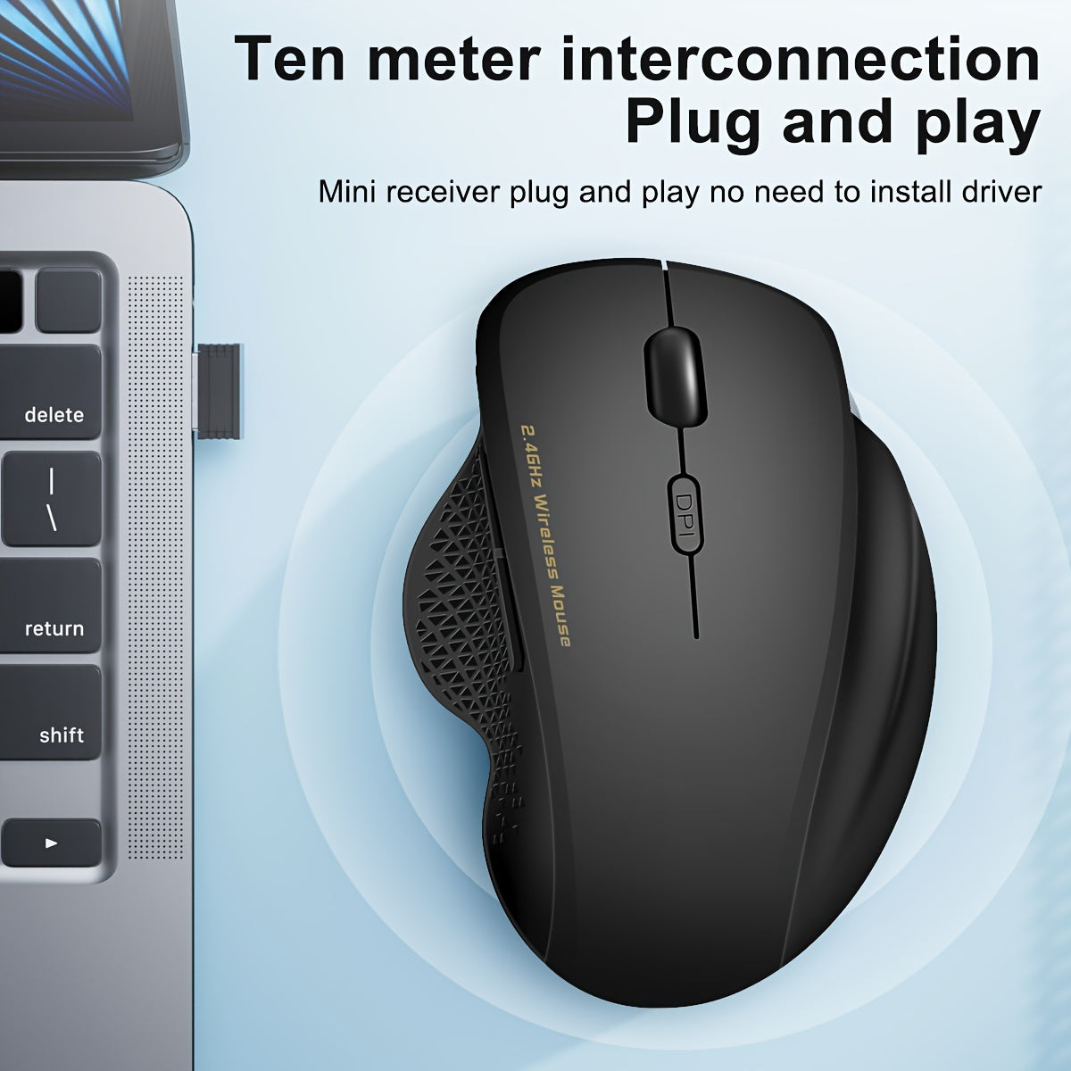 Ergonomic Wireless Mouse for Gaming, Office, and Entertainment. Streamlined design with comfortable grip. Battery powered with optical sensor. Compatible with Windows 10 (battery not