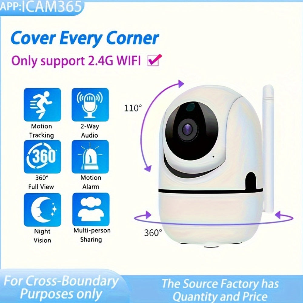 Wireless Wifi Security Camera with 2-Way Voice, Night Vision, and High Security - Perfect for Home Monitoring and Pet Watching. Memory Card Not Included.