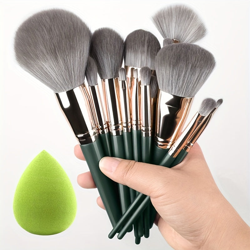 14pcs makeup brushes with soft synthetic bristles perfect for makeup, including brushes for rouge, foundation, eye shadow, and lips. Suitable for beginners to professionals.