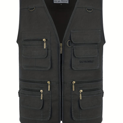 Men's Casual Zip Up Cargo Vest for Spring/Summer Outdoor Activities