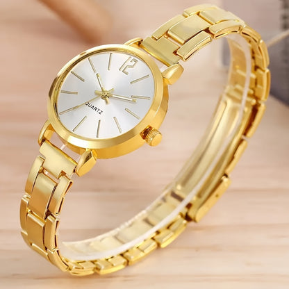 2-piece trendy gold quartz watch and bracelet set for women, perfect for Valentine's Day, Easter, and Eid al-Fitr gifts.