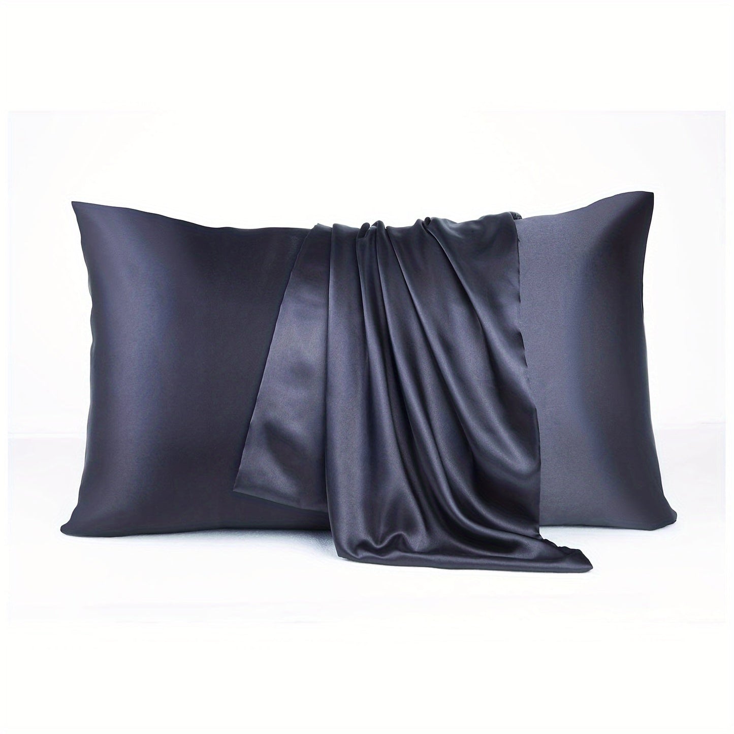 Pair of 2 Satin Pillow Protectors, Hypoallergenic and Soft Silk-Like Feel, Resistant to Wrinkles, Machine Washable, Made of Polyester with 80-85g Fabric Weight, No-Pilling Technology