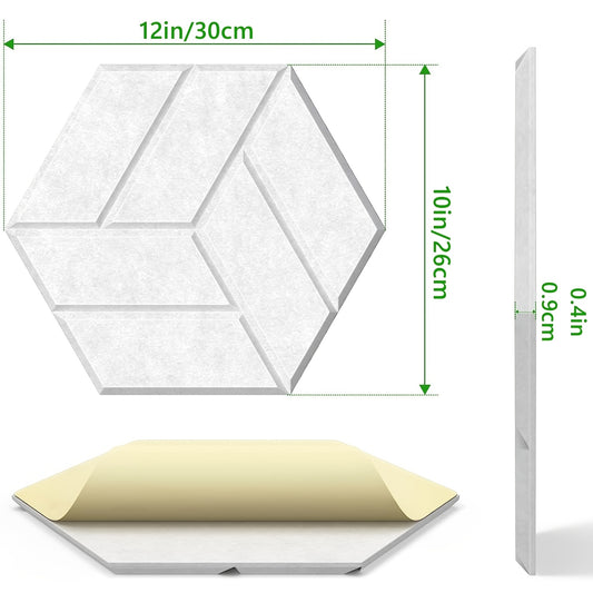 12 шт. Шестигранные акустические панели - самоклеящиеся звукоизолирующие стеновые покрытия с скошенными краями, для домашних студий и офисов.