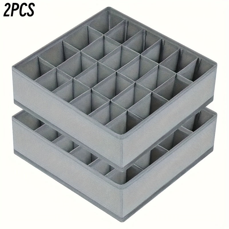 2-Pack Multi-Purpose Drawer Organizers for Socks and Underwear, 24-Cell Collapsible Closet Organizers in Beige and Gray.