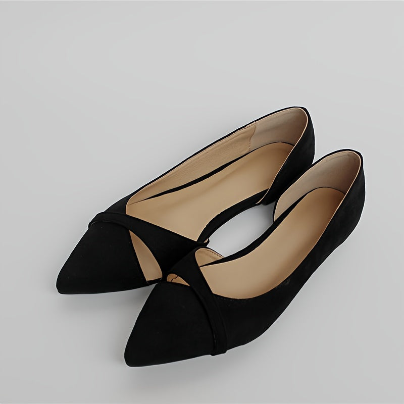 Elegant pointed toe slip-on flat shoes with side cut-out detail, suitable for all-day wear.