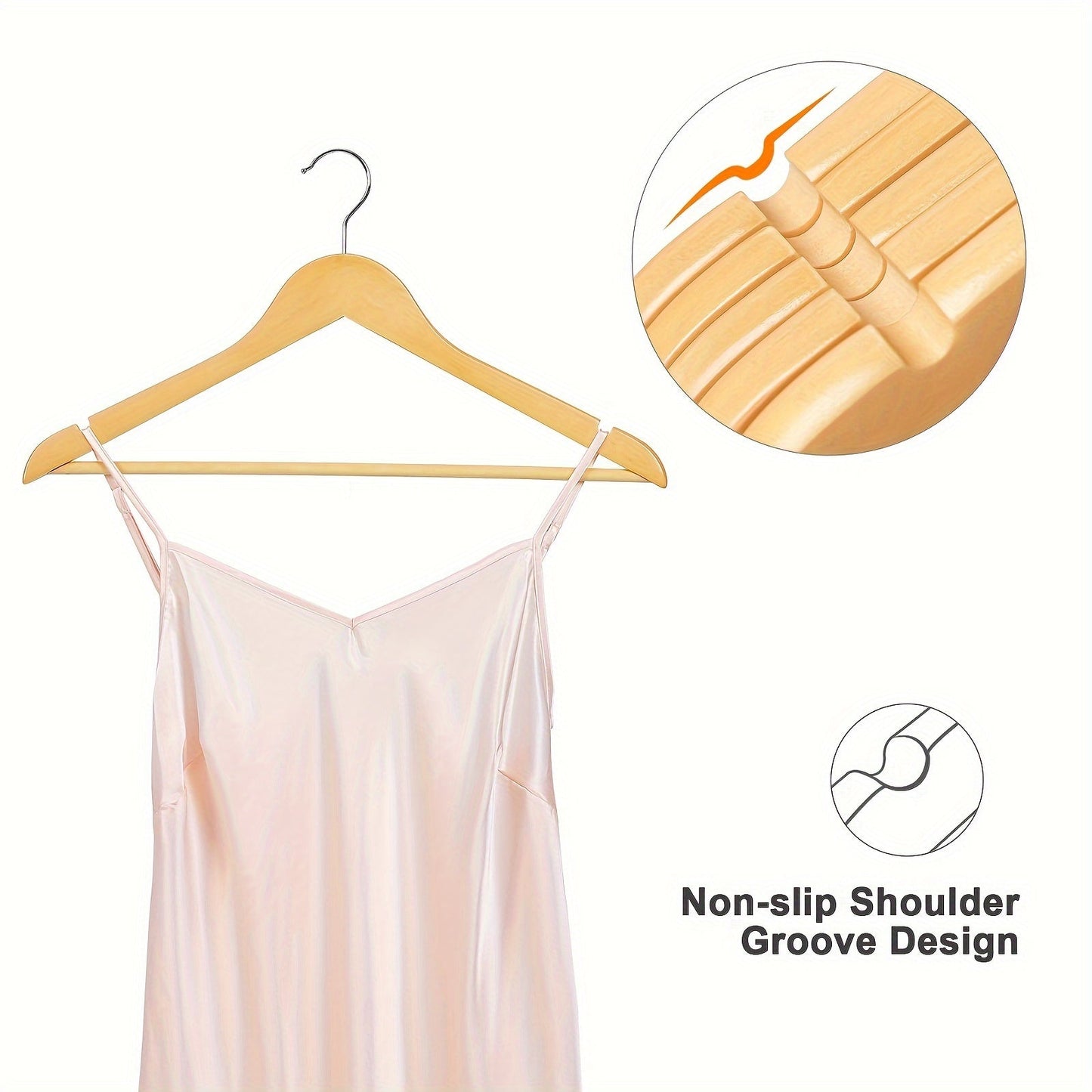 Set of 20 Non-Slip Wooden Clothes Hangers Featuring Grooves, Made from Solid Wood - Ideal Drying Rack for Wardrobes, Bedrooms, and Clothing Stores. These Anti-Deformation Traceless Standard Hangers are designed for Household Space Saving Storage, perfect