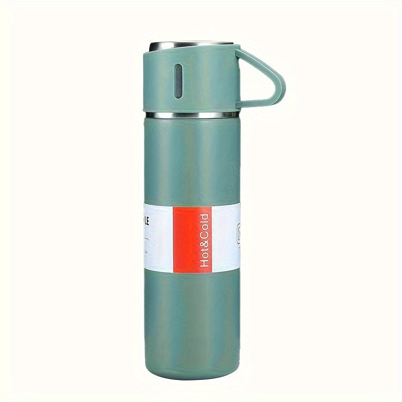 Stainless steel thermal mug set for hot and cold beverages, perfect for business and school use.