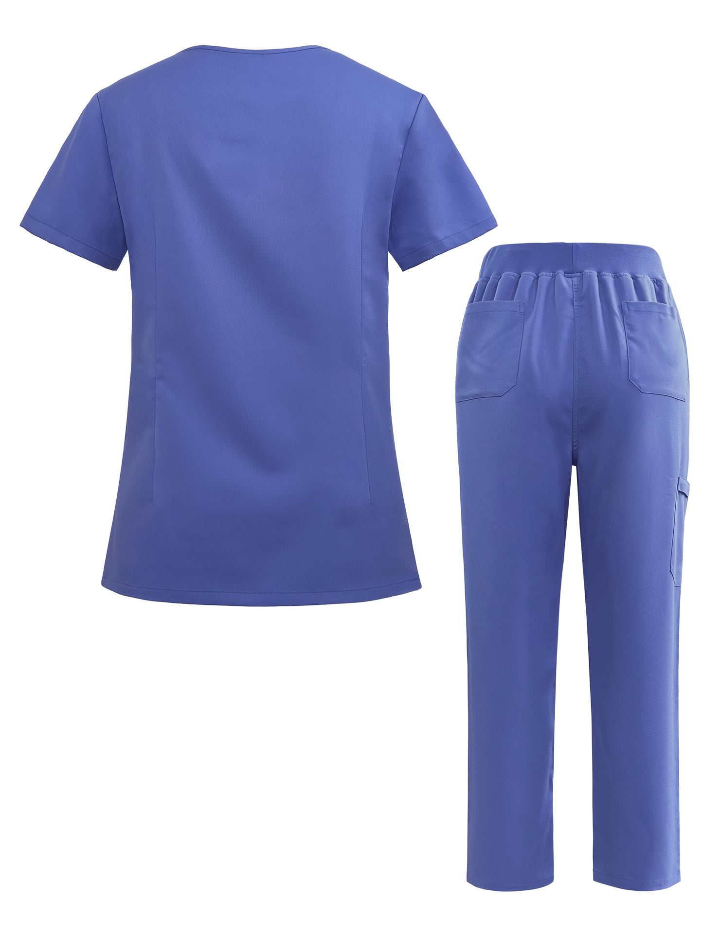 Short Sleeve Unisex Polyester Spandex Scrubs Set with Pockets, Ideal for Hospital Work in Pharmacy, Dental, and Surgery - Solid Color, All-Season Wear