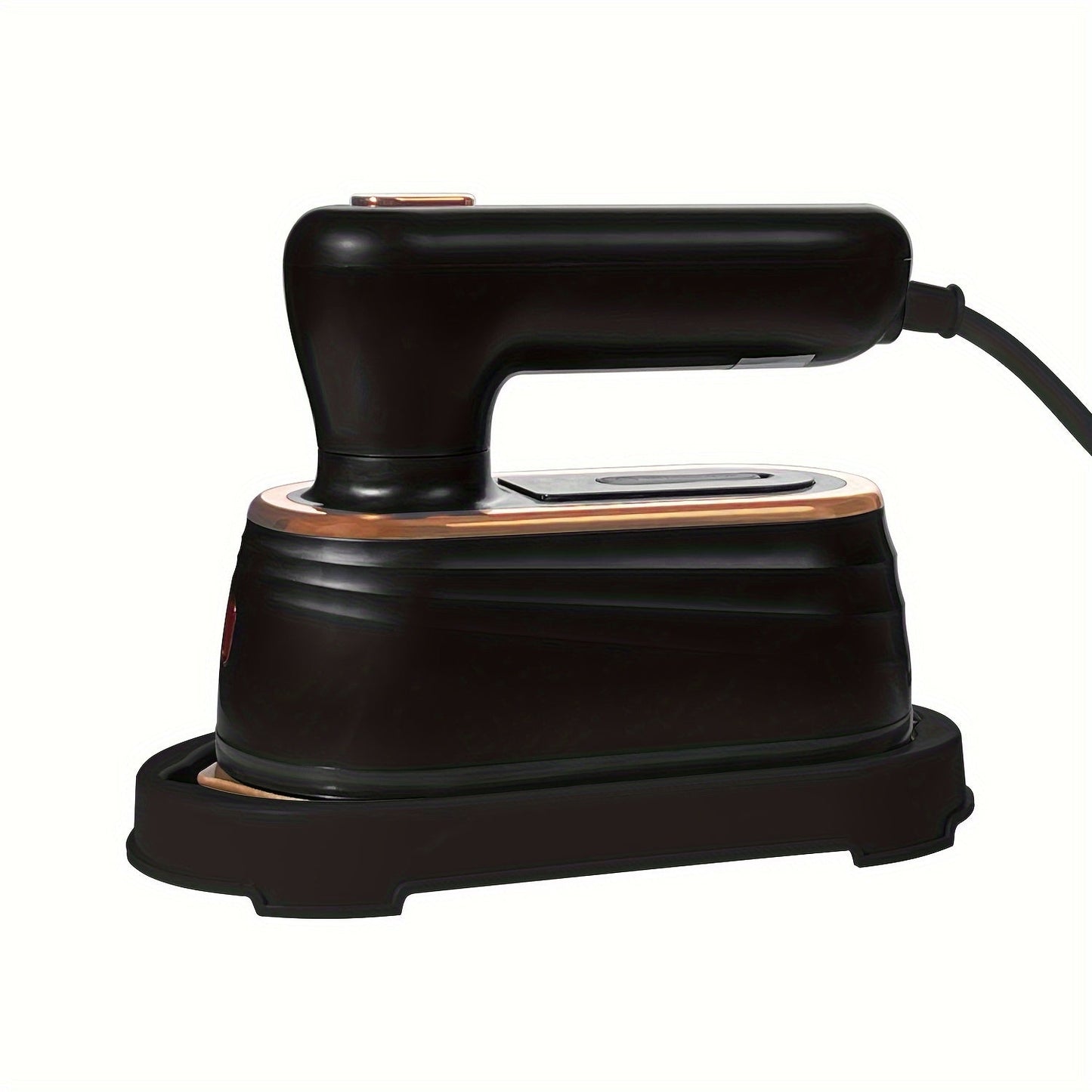 Black and white portable handheld steam ironing machine perfect for travels and dorm rooms. Quickly iron your fabric clothing and shirts on-the-go. Great as a travel gift or dorm room essential.