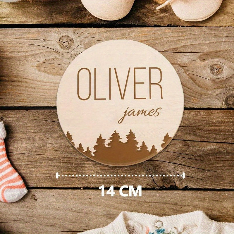 Customized Round Wooden Sign - Personalized with Name and Footprint, Birth Keepsake in White