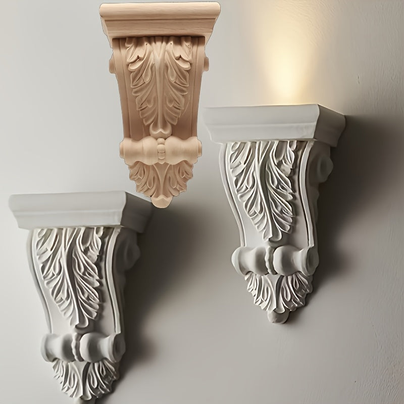 1 piece of ornate wooden corbel with glamorous styling, featuring a French European design. This intricate fireplace mantel shelf bracket is a beautiful transverse wood column ornament that adds sophistication to home decor.