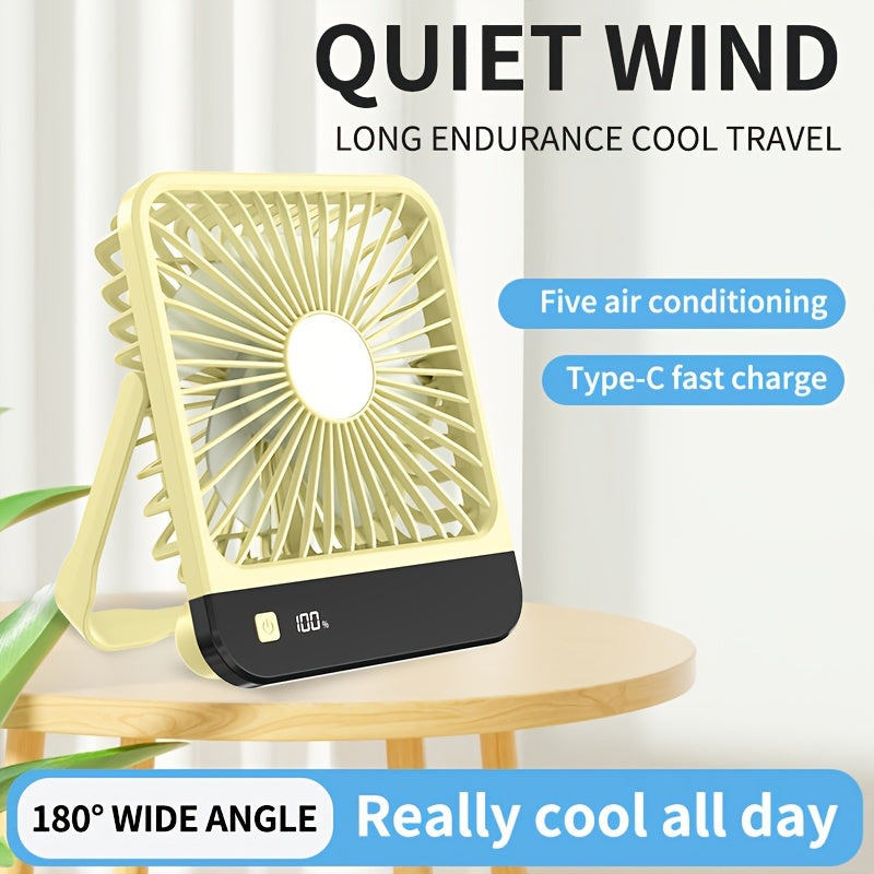 GOARD introduces a portable USB desk fan with mirror, measuring 16.51cm. This fan is designed to be flexible and features a 180° foldable design, 5-speed settings, and a high-capacity 1800mAh battery. Perfect for makeup application and use in the home