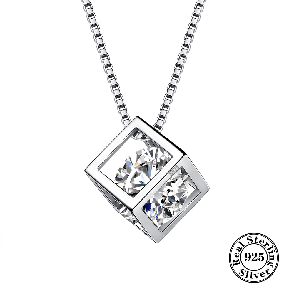 Necklace crafted from 925 Sterling Silver with a 3D Cube Crystal Pendant and Cubic Zirconia accents. Perfect for women, this piece of jewelry exudes elegance and style in a stunning silvery hue.