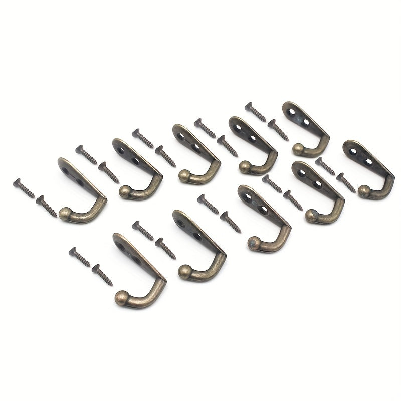 10 Rustic Bronze Single Prong Wall Hooks made of durable zinc alloy, perfect for hanging coats, keys, bags, and hats, adding both style and functionality to your home storage.