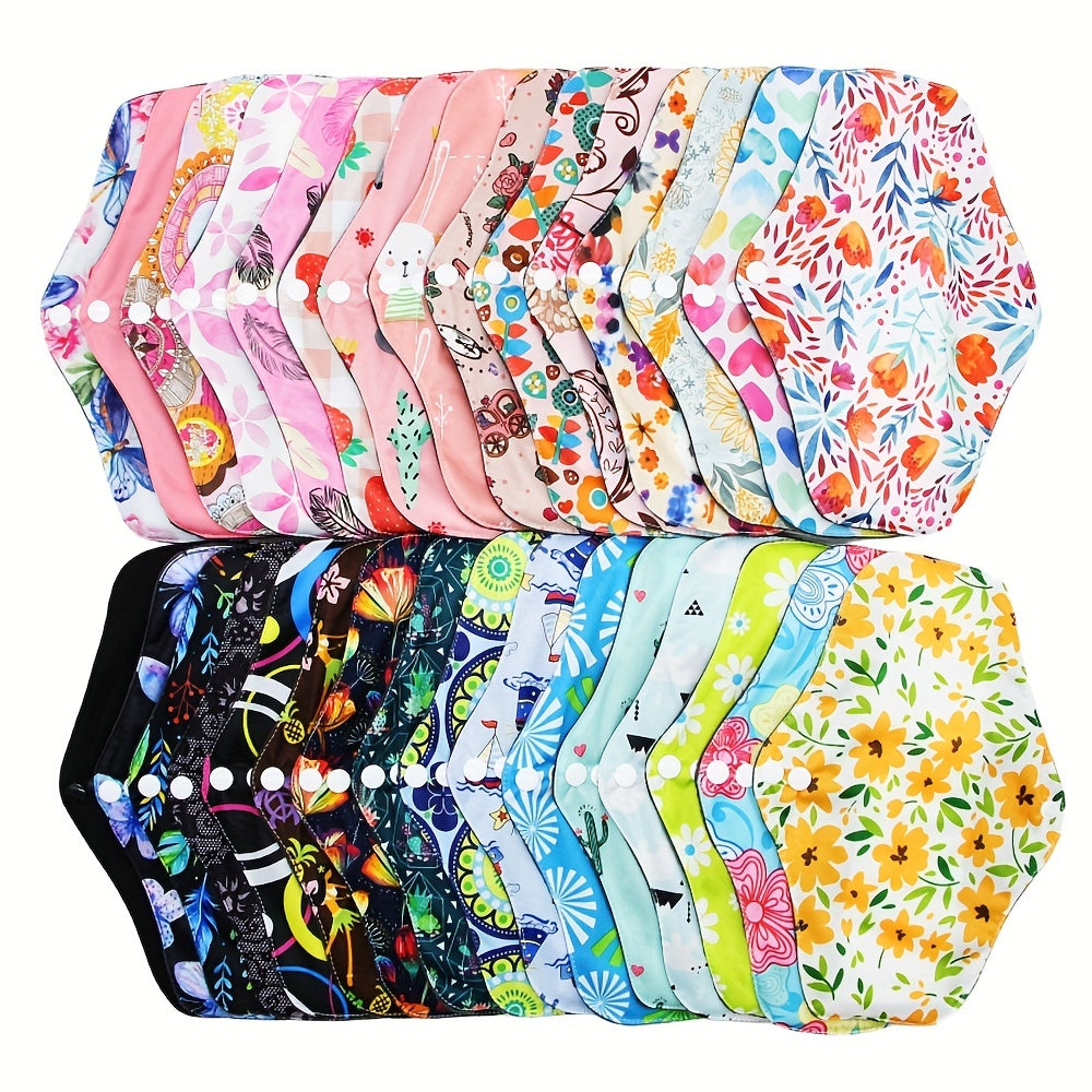 5 or 10 random color reusable menstrual pads made of bamboo cloth, designed for heavy flow with wings, washable overnight cloth panty liners for women's periods.