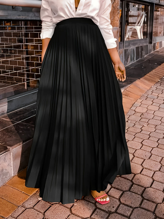 Elegant elastic waist maxi skirt in solid color for plus size women.