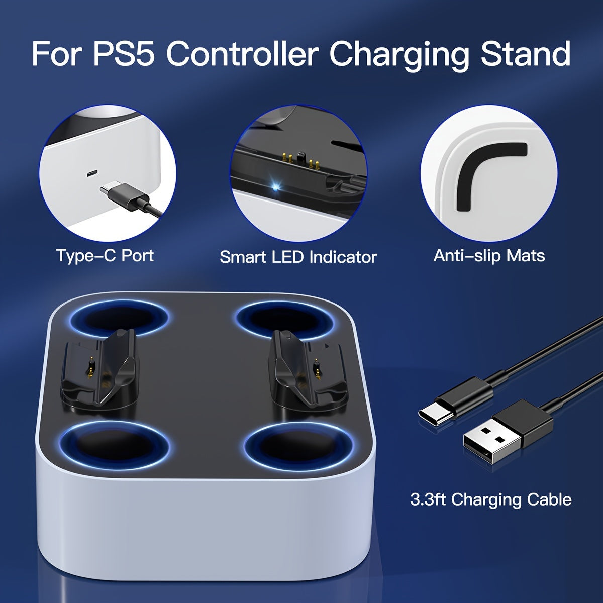 Newdery USB charging dock for PS5 and DualSense Edge controllers, fast 2.5h charging station with LED indicator, compatible stand for PlayStation 5 gamepad, durable plastic material, no