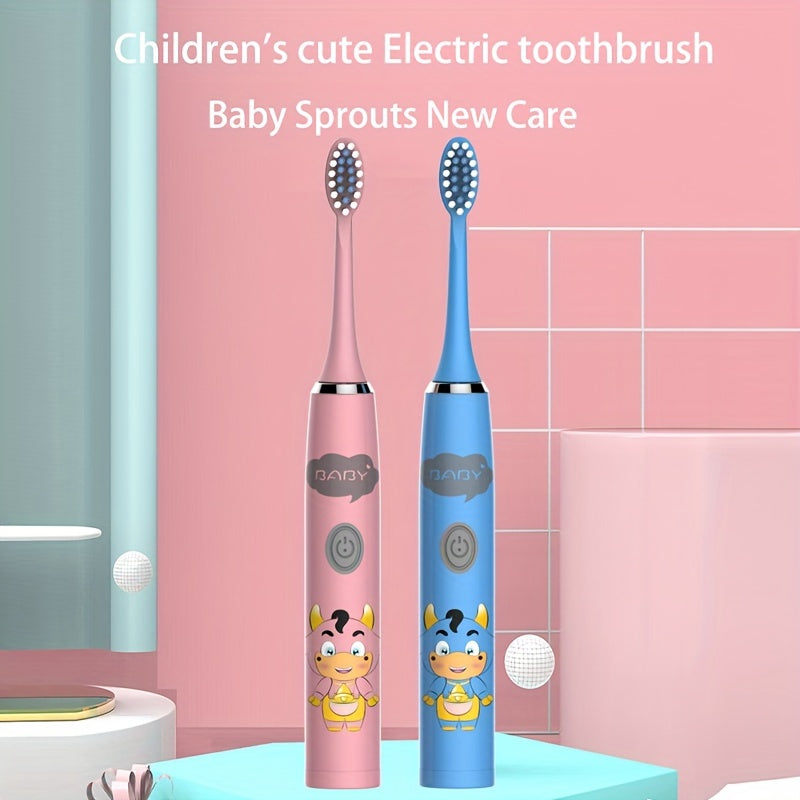 2 Electric Toothbrushes with battery-powered cartoon style and replaceable ultra-soft bristles. Includes 2-12 brush heads and a 2-minute smart timer for effective dental plaque cleaning