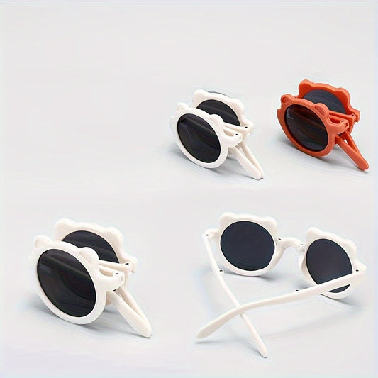 Portable folding fashion glasses for boys and girls with a cute, sweet, trendy cartoon bear design.