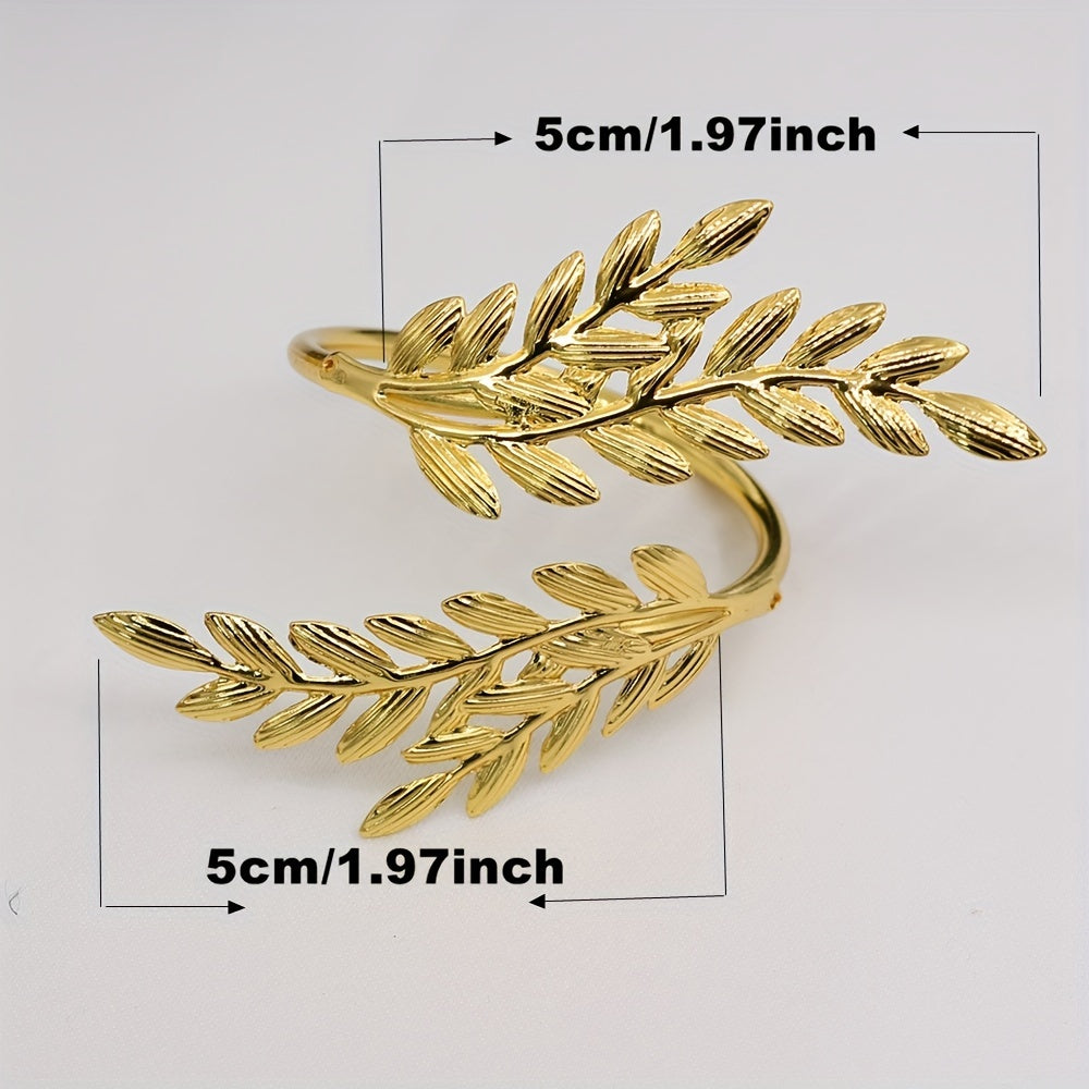 Set of 6 wheat ear design iron napkin rings, great for hotel wedding banquets. Golden plating, also available in silver.