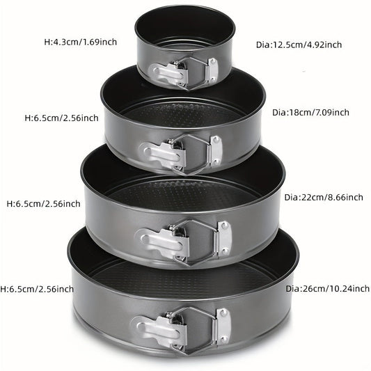 Set of 4 Springform cake pans with removable bottoms, perfect for baking cakes. These non-stick pans are essential oven accessories and useful kitchen tools for baking enthusiasts. Add these versatile and convenient kitchen gadgets to your collection of