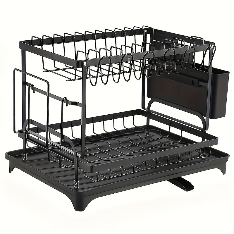 2-Tier Stainless Steel Dish Rack with Drainboard - Space-Saving Kitchen Organizer for Dishes, Utensils, and Cups