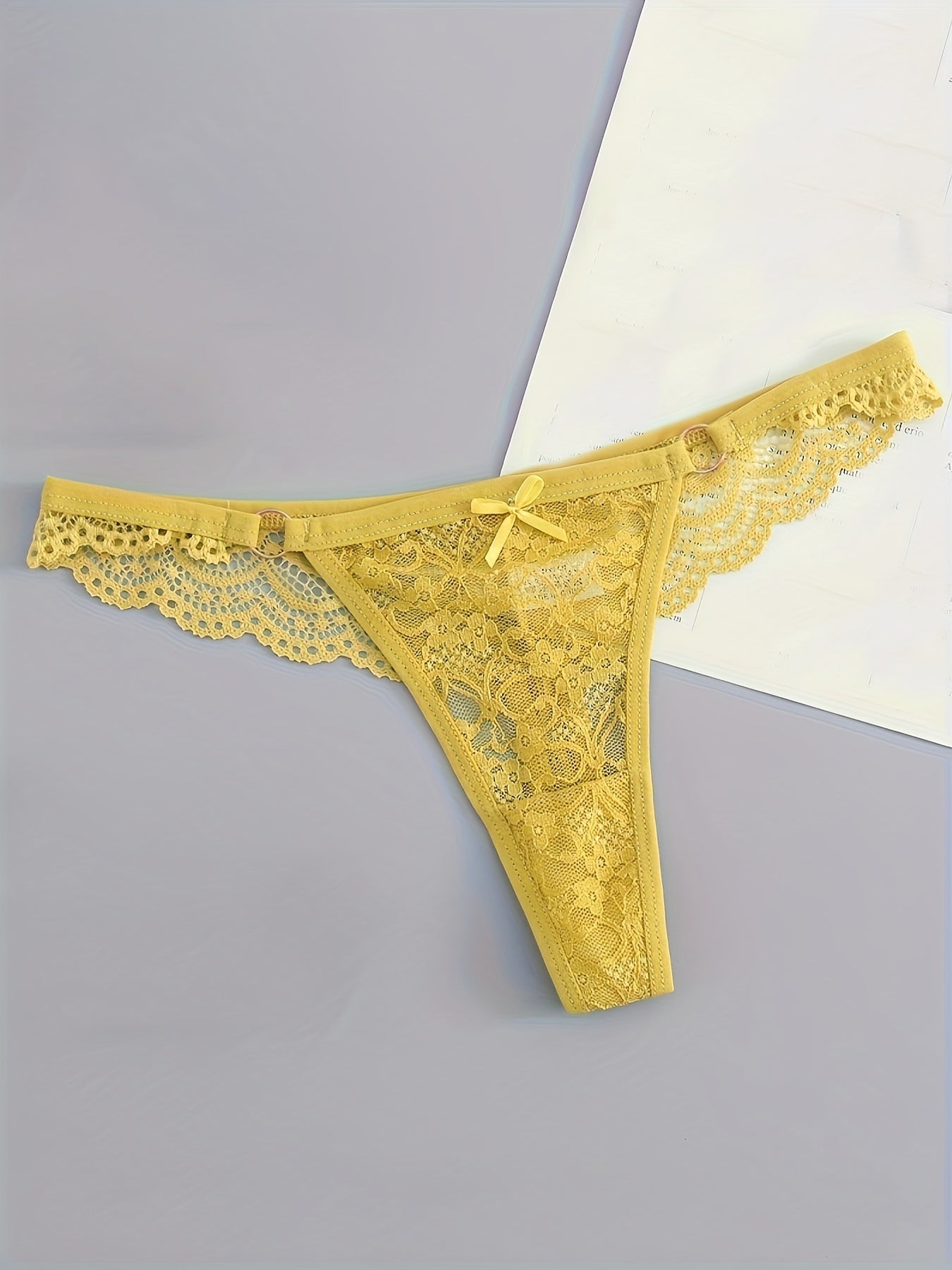 Women's low waist thong panty, pack of 6, with lace.