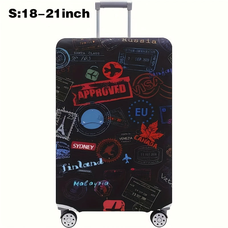 Cartoon patterned elastic luggage cover for travel suitcase or trolley duffle case.