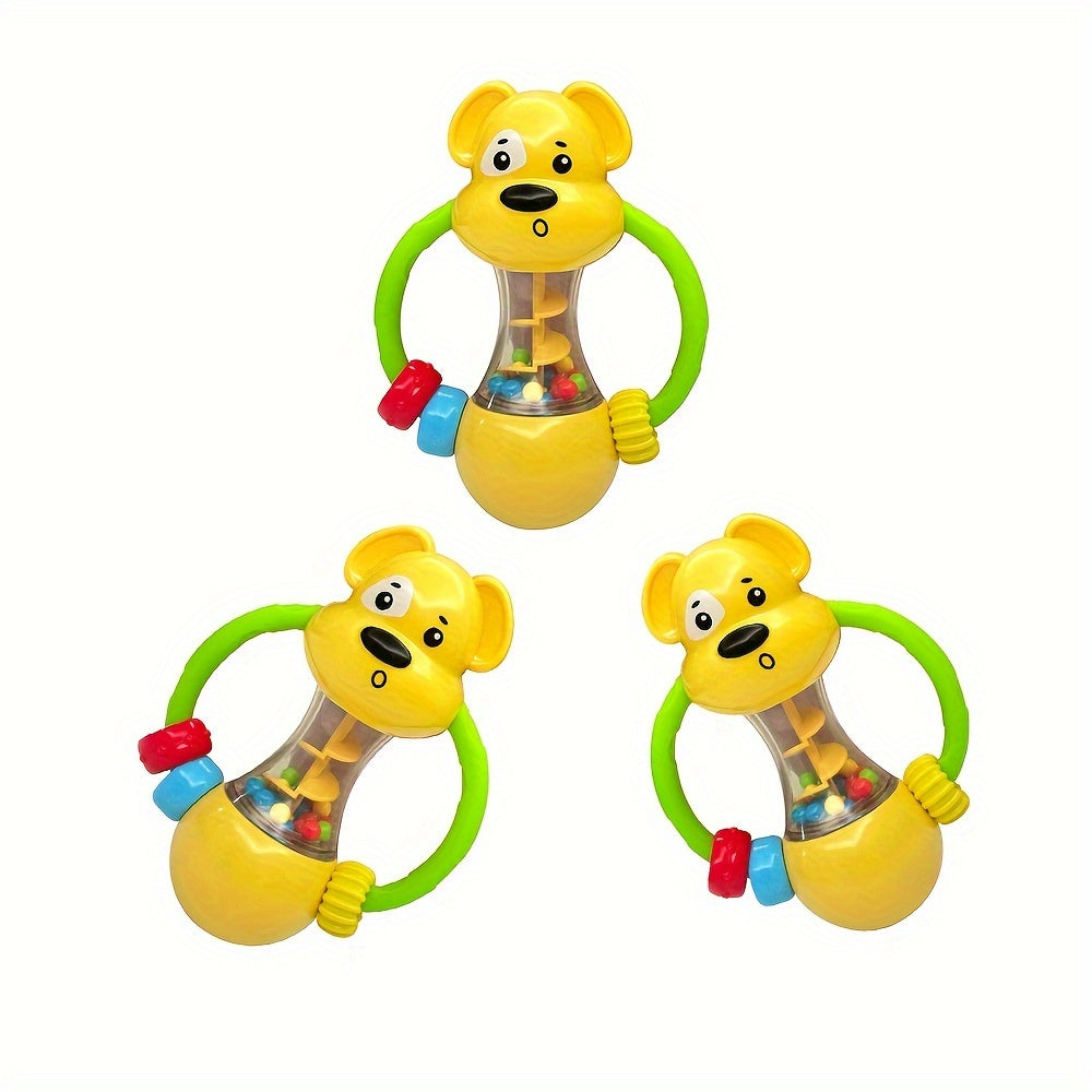 Soft rubber rattle with a puppy theme for young children, featuring a comfortable grip design and available in various colors. A fun early learning toy for little ones.