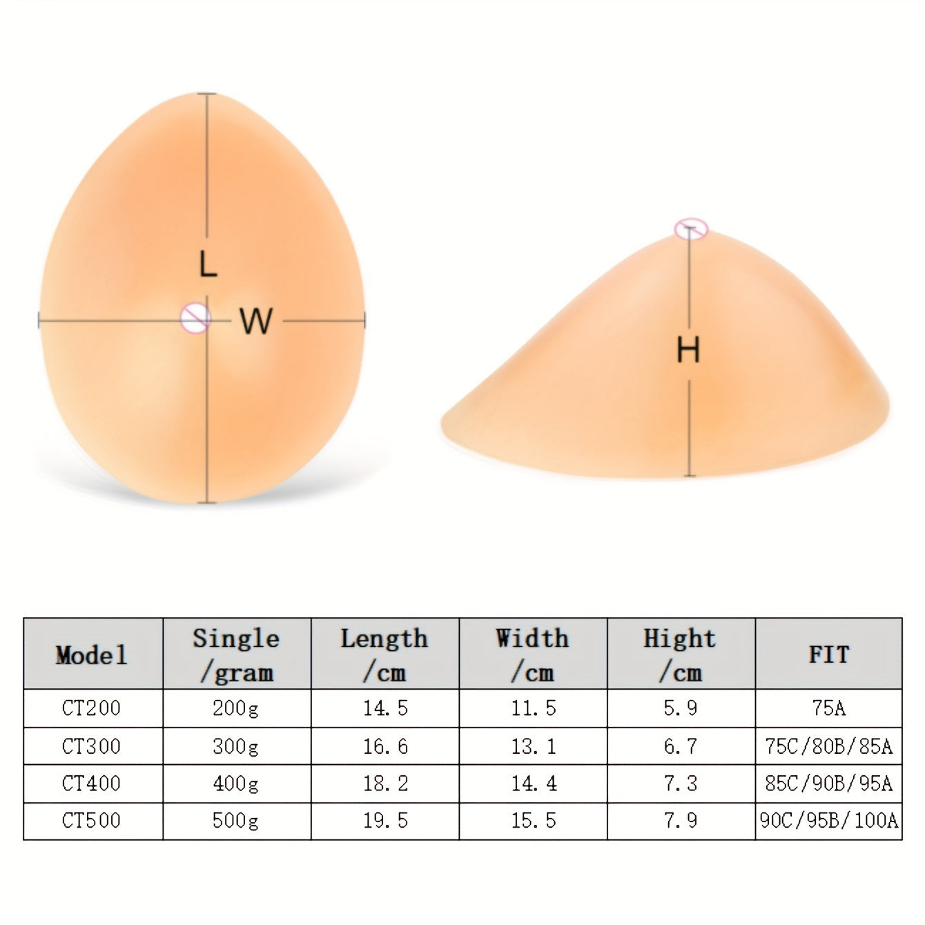 Silicone Gel Breast Prosthesis for Post-Surgery Support and Cosplay - Soft, Skin-Tone, Single Piece