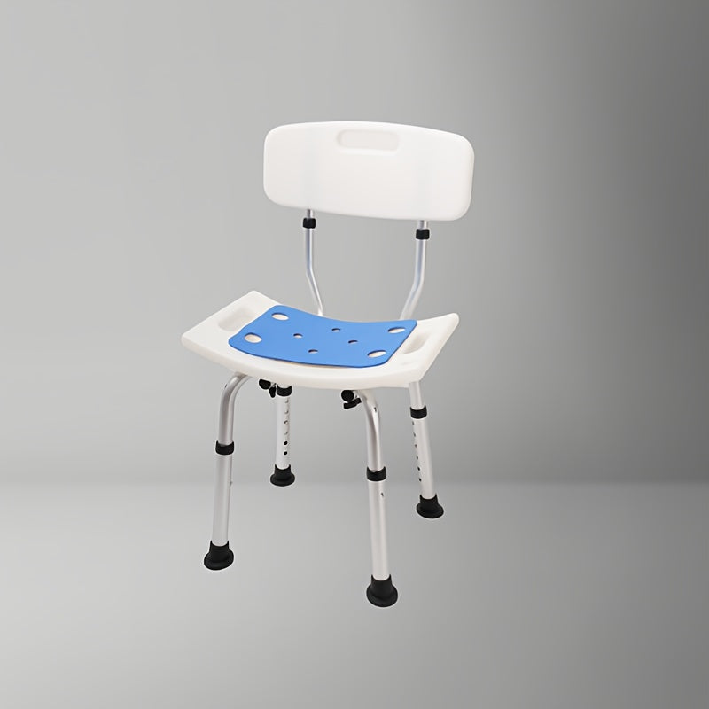 Anti-slip bath chair for elderly, pregnant women, and youngsters. Aluminum construction with no-drill installation. Anti-fall shower stool for bathroom.