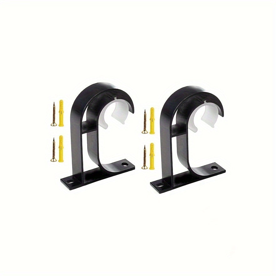 Set of 2 Sleek and Sturdy Black Aluminum Curtain Rod Holders Including 2 Screws and Plastic Expansion Pieces - Simple to Install with a Flexible Design