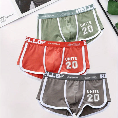 Men's casual cotton boxers briefs, mid-waist underwear.