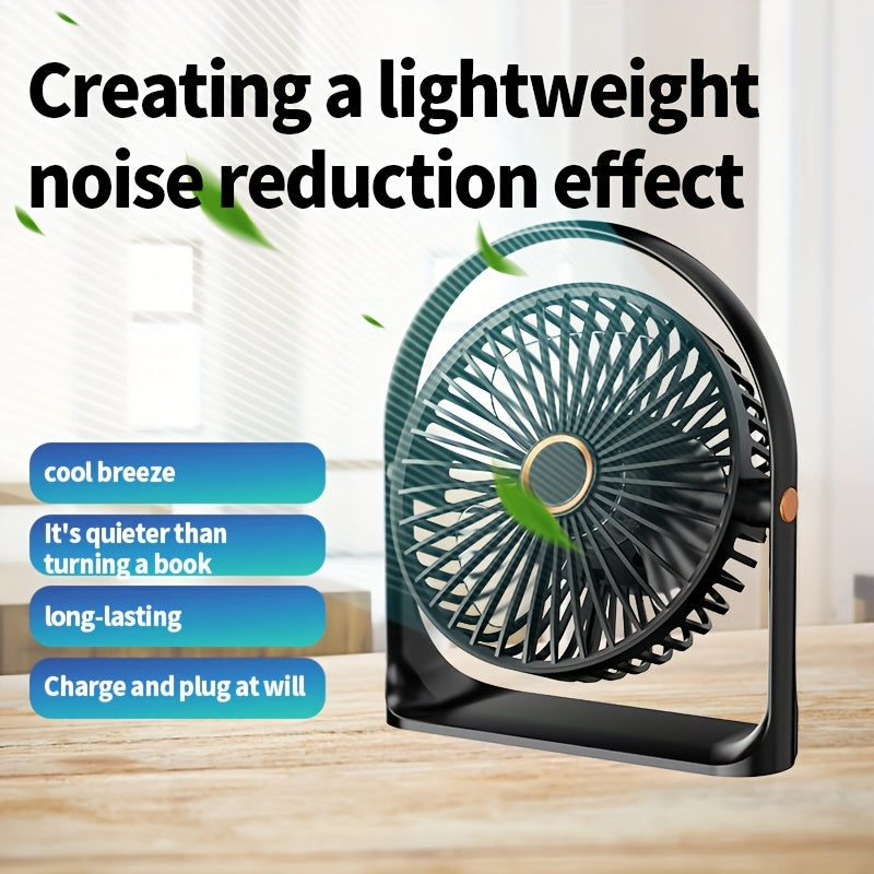 Portable USB rechargeable clip-on bench fan with nightlight, 5-speed settings, 720-degree rotation, quiet operation, washable blades, includes lithium battery, made of plastic material, comes with power cable for use indoors and outdoors.