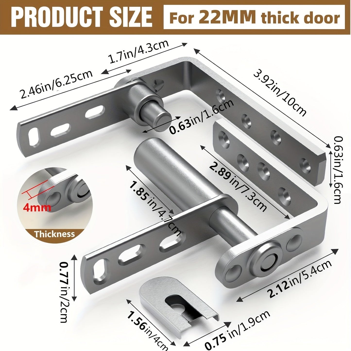 Single swinging door hinge for saloon and louvre doors, made of durable stainless steel with a self-closing mechanism. Thick 304 material for heavy-duty use. Includes one piece.