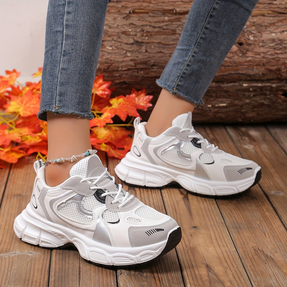 Dynamic Design Women's Fashion Sneakers with Breathable Mesh, Geometric Design, Microfiber Lining, and Durable MD Sole