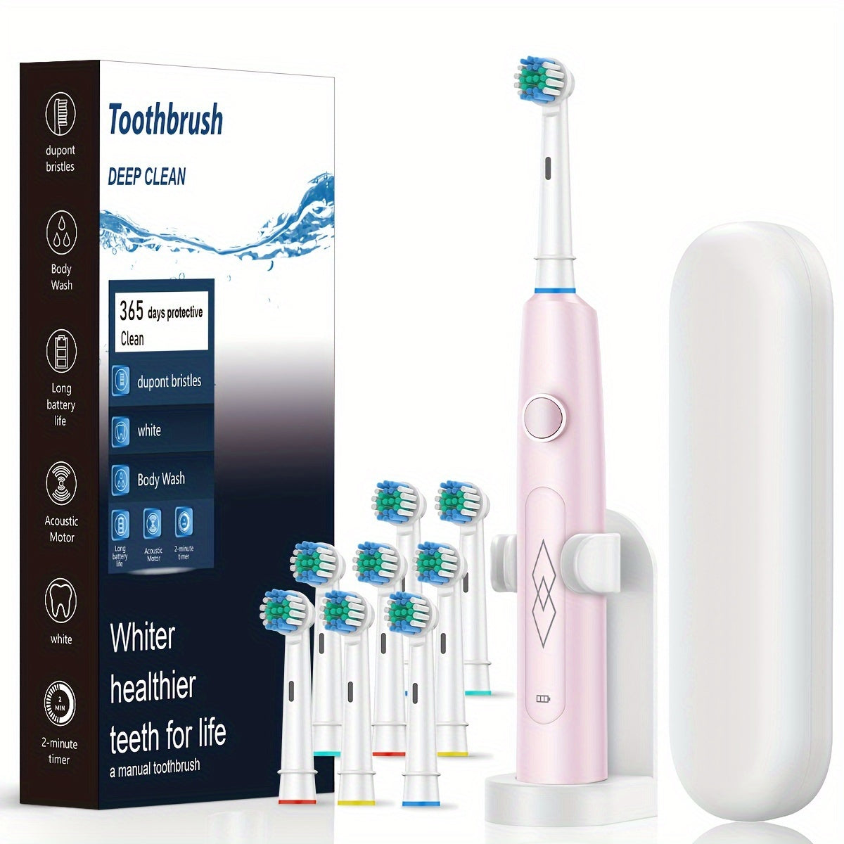 Black Sonic Electric Toothbrush with USB recharge, soft bristles, 600mAh battery, 5 modes, 4 brushes in gift box.