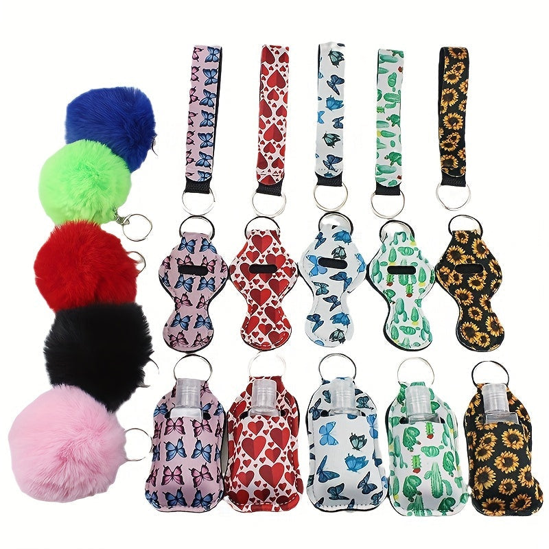 Plush and Fabric Lipstick Holder Keychains Set with Sanitizer Bottle Bag - 25-Piece Collection featuring Creative Oblong Shape Lip Balm Pouch with Rope, Ring Buckle for Decorative touch - Ideal Birthday Gift Keychains