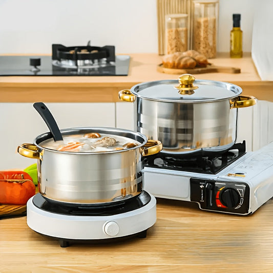 This set includes 10 high-quality stainless steel cookware pieces, featuring durable kitchen pots with double handles and matching lids. These versatile pots are ideal for cooking a variety of dishes such as soup, stew, pasta, and seafood, making them